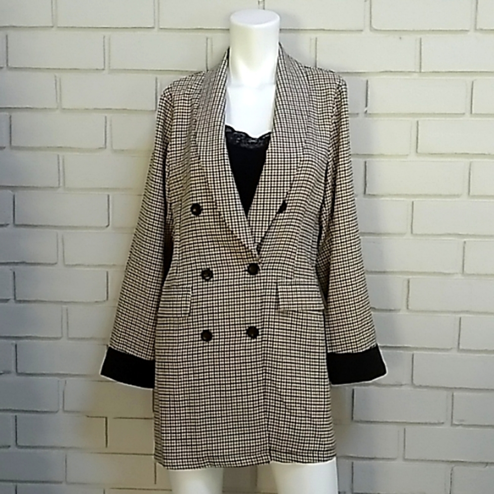 Shein Double Breasted Plaid Blazer Business/Office Jacket. Size Large  NWOT